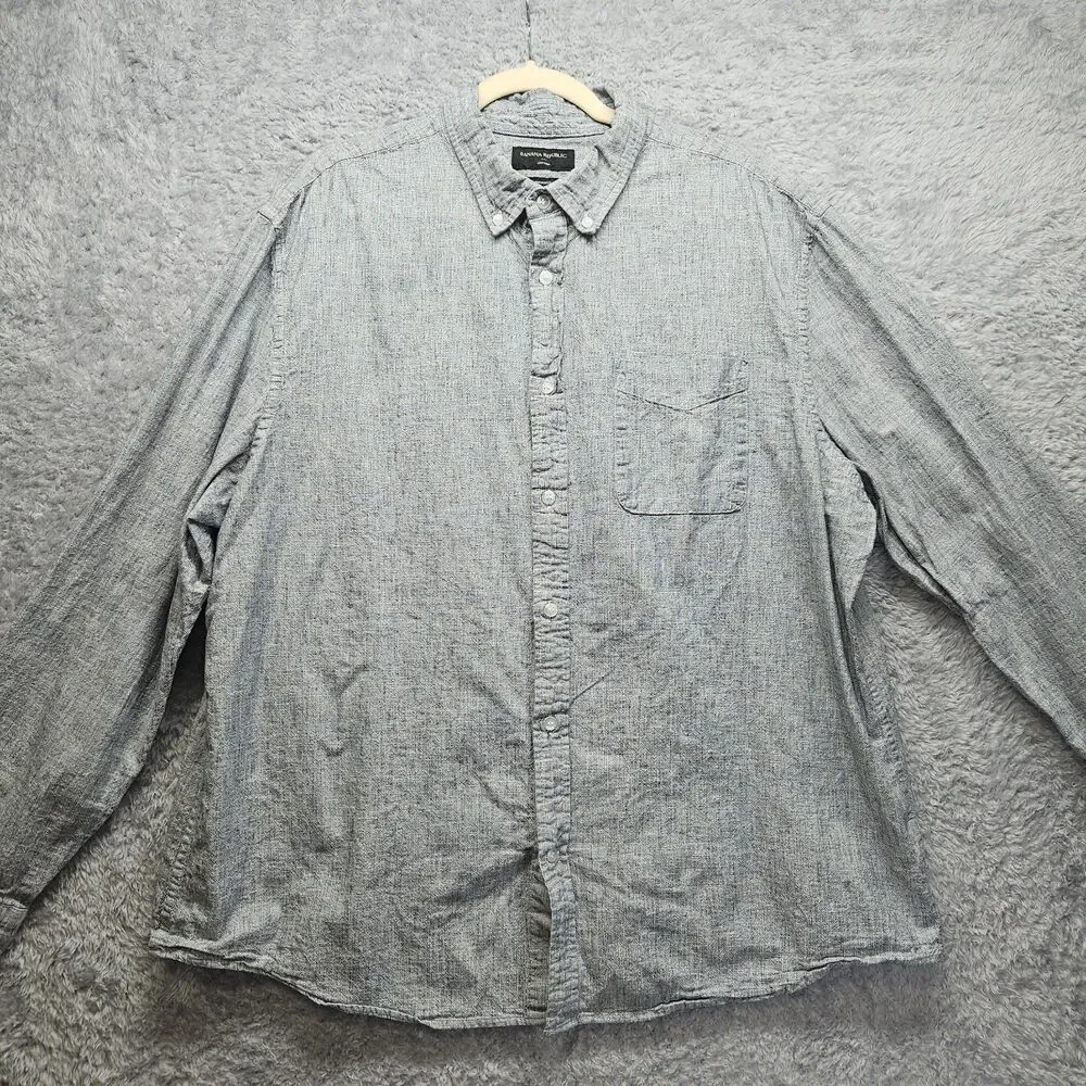 Banana Republic Mens Gray Oxford Shirt Button Down Untucked Fit XXL Preppy